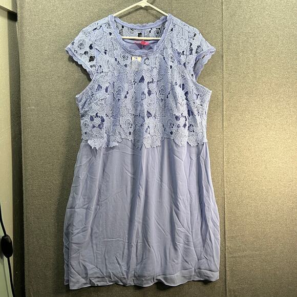 Isaac Mizrahi LIVE! Regular Always Isaac Chiffon Dress With Lace Purple Plus 18 - Picture 1 of 15